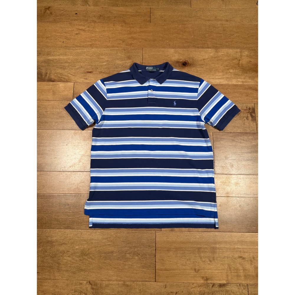 Polo Ralph Lauren Striped Short Sleeve Polo Shirt Pony Cotton Blue Mens XL VTG